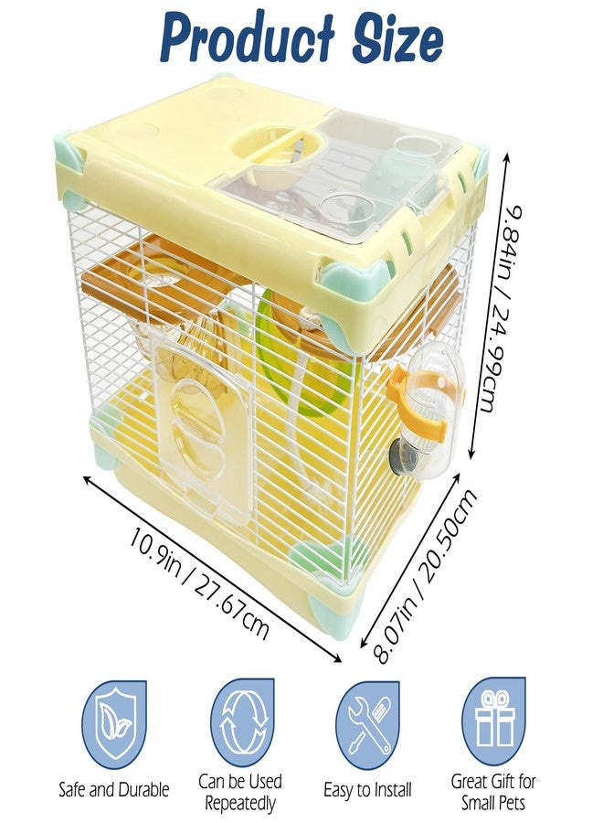 هامليدي قفص هامستر محمول من هاميليدي، طبقتان، مناسب للهامستر القزم، أبعاده 10.90 بوصة طول × 8.07 بوصة عرض × 9.84 بوصة ارتفاع، قفص سفر للحيوانات الصغيرة مزود بعجلة تمرين، قفص للهامستر والفئران والجرذان والحيوانات الأليفة الصغيرة. - Image 2